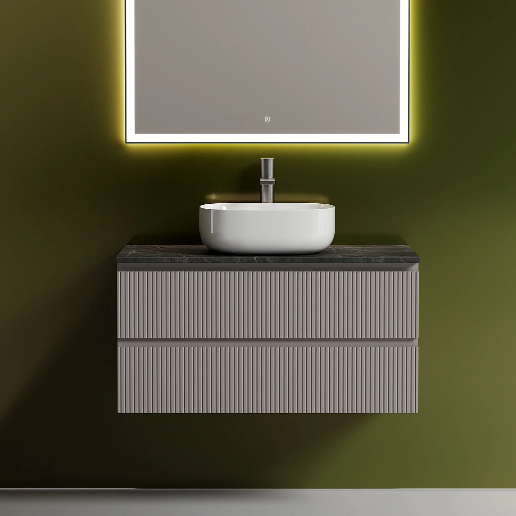 Тумба под столешницу Sancos Сноб T / Snob T 99,5x44,5x50 подвесная, пыльная роза / doha soft, столешница с отверстием под смеситель, черное небо / black sky — МЕБ009879 — фото 3
