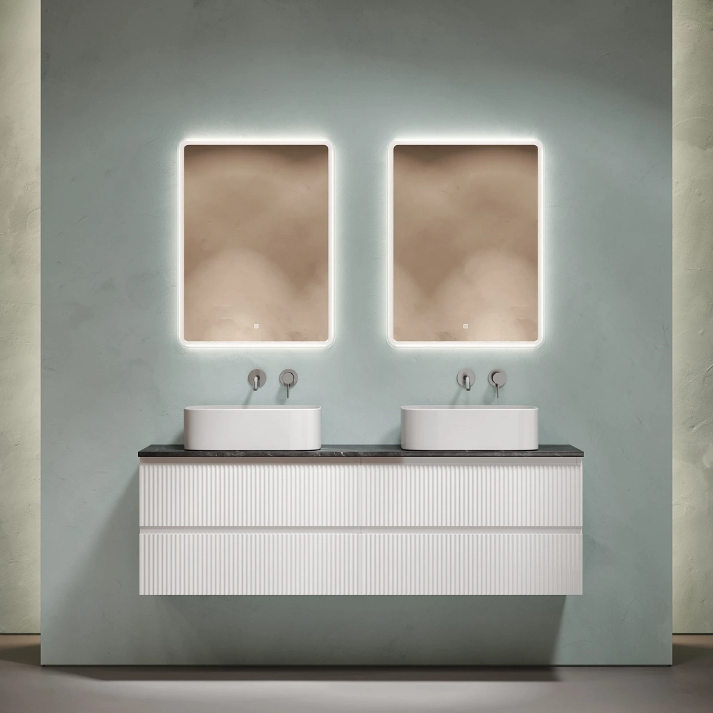 Тумба под столешницу Sancos Сноб Р / Snob R 79x44,5x50 подвесная, белый матовый / bianco, столешница 160 см, без отверстия под смеситель, черное небо / black sky — МЕБ009781 — фото 2