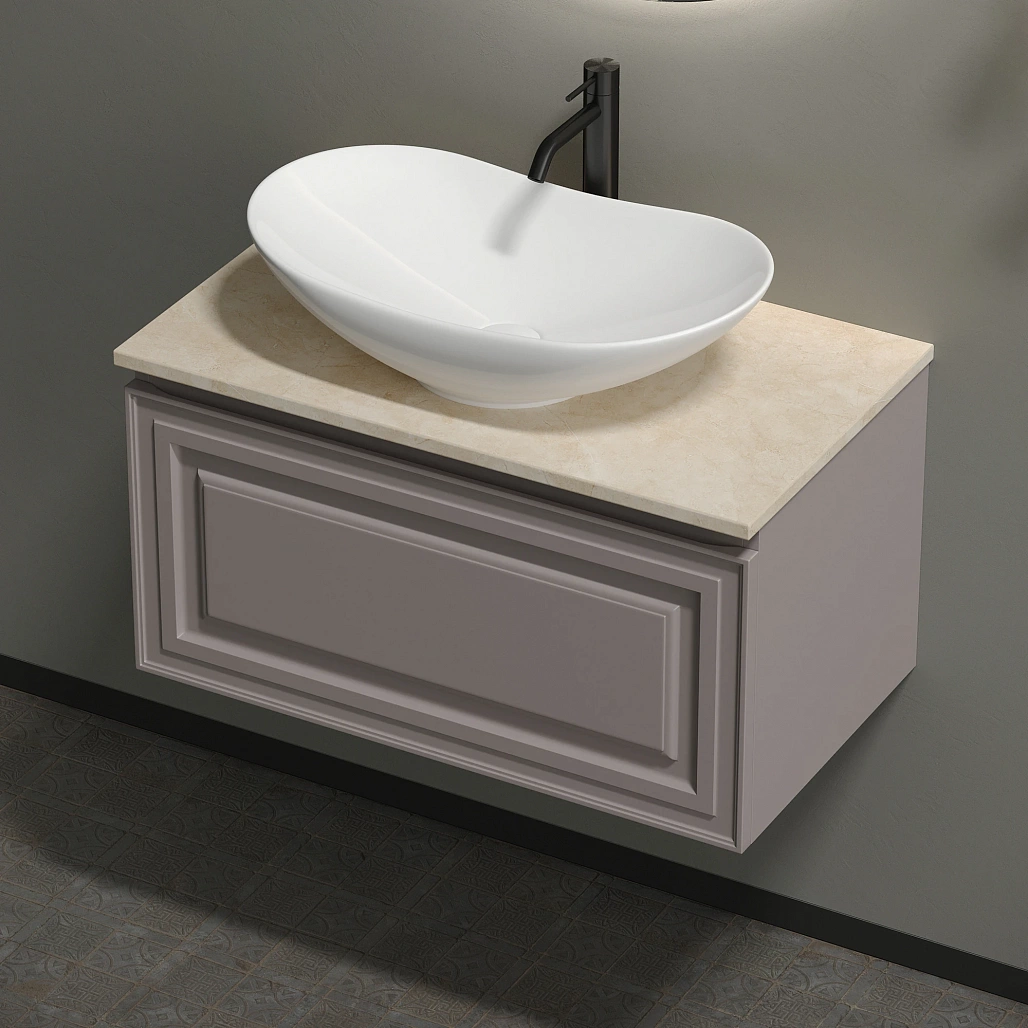 Тумба под столешницу Sancos Самая / Very 79x44,5x40,6 подвесная, пыльная роза / doha soft, столешница с отверстием под смеситель, креман / kreman — МЕБ009643 — фото 6