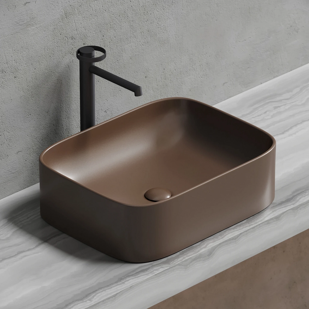 Раковина накладная Ceramicanova Элемент / Element 50,5x38x15 без перелива, прямоугольная, темно-коричневый матовый — РАК010126 — фото 11