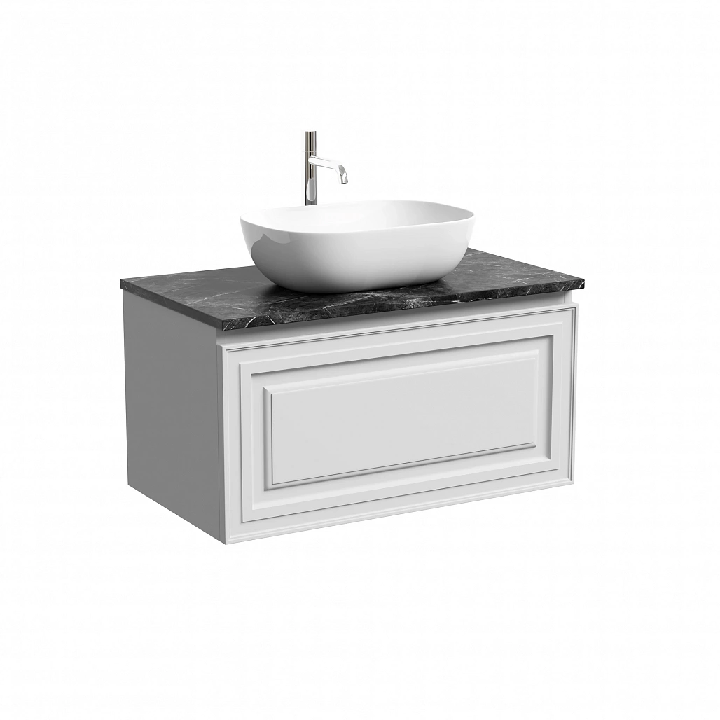 Тумба под столешницу Sancos Самая / Very 79x44,5x40,6 подвесная, белый матовый / bianco, столешница с отверстием под смеситель, черное небо / black sky — МЕБ009975 — фото 1