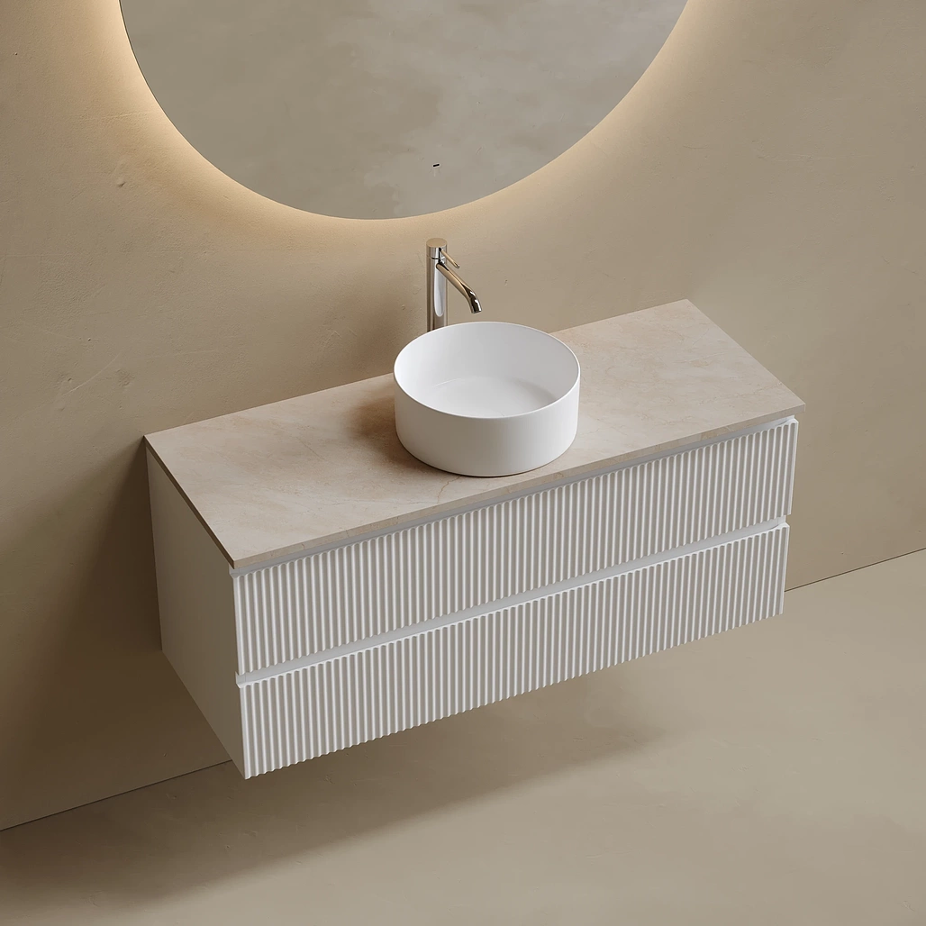 Тумба под столешницу Sancos Сноб Р / Snob R 119,5x44,5x50 подвесная, белый матовый / bianco, столешница с отверстием под смеситель, креман / kreman — МЕБ009766 — фото 3