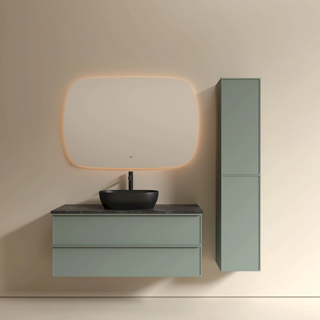 Тумба под столешницу Sancos Вельта / Velta 119,5x44,5x50 подвесная, серо-зелёный, столешница с отверстием под смеситель, черное небо / black sky — МЕБ009949 — фото 3