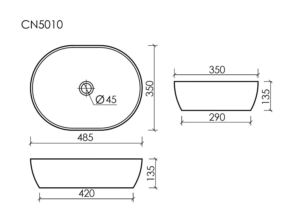 Схема Раковина накладная Ceramicanova Элемент / Element CN5010 48x35x13 без перелива, овальная, белый