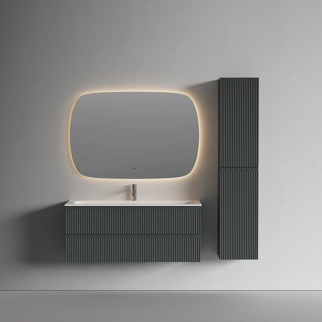 Тумба под раковину Sancos Сноб Р / Snob R 119,5x44,5x50 подвесная, два ящика, темный антрацит матовый — МЕБ009128 — фото 2