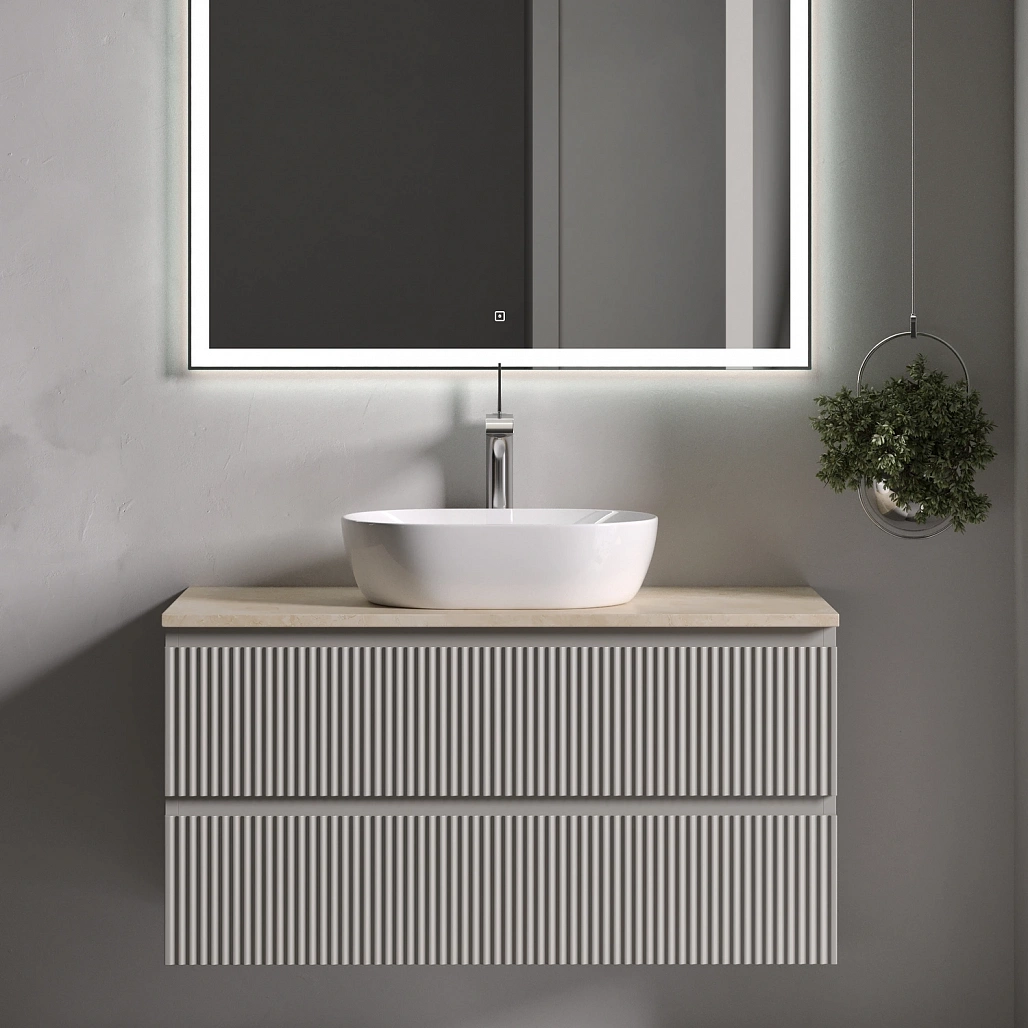 Тумба под столешницу Sancos Сноб Р / Snob R 99,5x44,5x50 подвесная, бежевый матовый / beige soft, столешница с отверстием под смеситель, креман / kreman — МЕБ009751 — фото 2