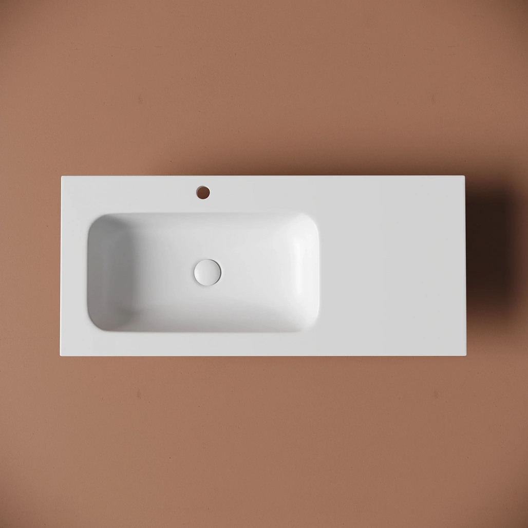 Раковина мебельная Ceramicanova Грация / Grace 101x45,7x13,7 без перелива, с отверстием под смеситель, чаша слева, прямоугольная, белый матовый — РАК010001 — фото 3