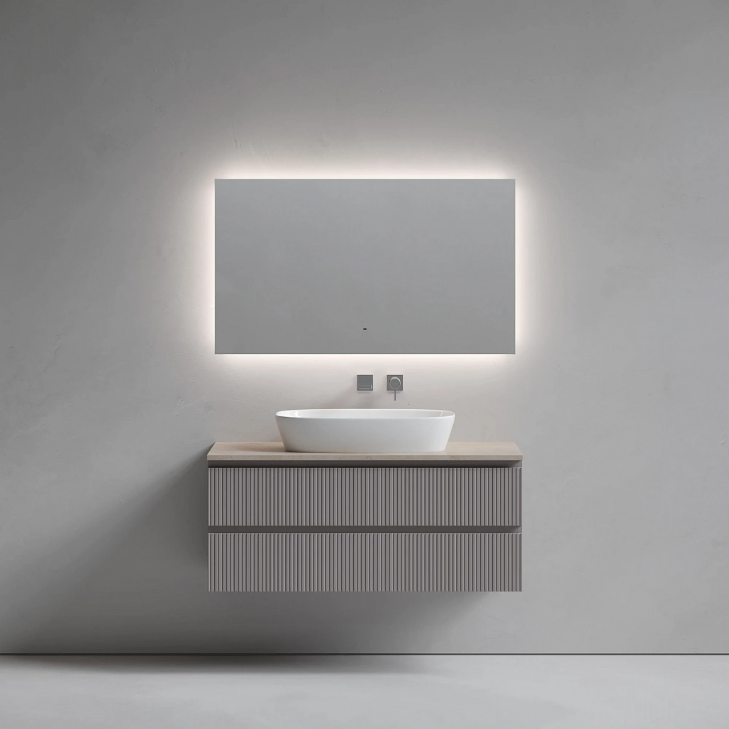 Тумба под столешницу Sancos Сноб T / Snob T 119,5x44,5x50 подвесная, пыльная роза / doha soft, столешница без отверстия под смеситель, креман / kreman — МЕБ009928 — фото 2