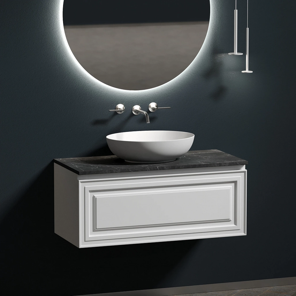 Тумба под столешницу Sancos Самая / Very 99,5x44,5x40,6 подвесная, белый матовый / bianco, столешница без отверстия под смеситель, черное небо / black sky — МЕБ009977 — фото 3