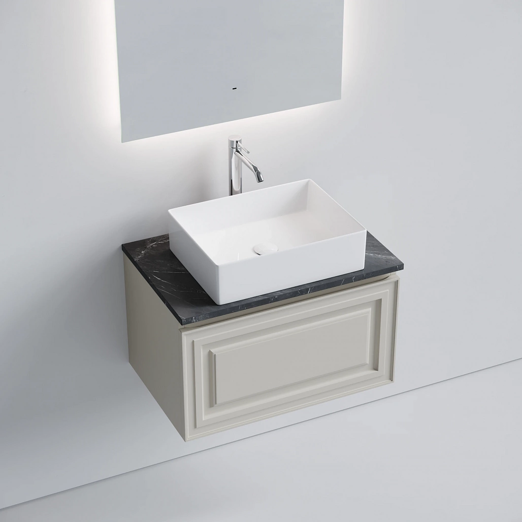 Тумба под столешницу Sancos Самая / Very 69x44,5x40,6 подвесная, бежевый матовый / beige soft, столешница с отверстием под смеситель, черное небо / black sky — МЕБ009687 — фото 3
