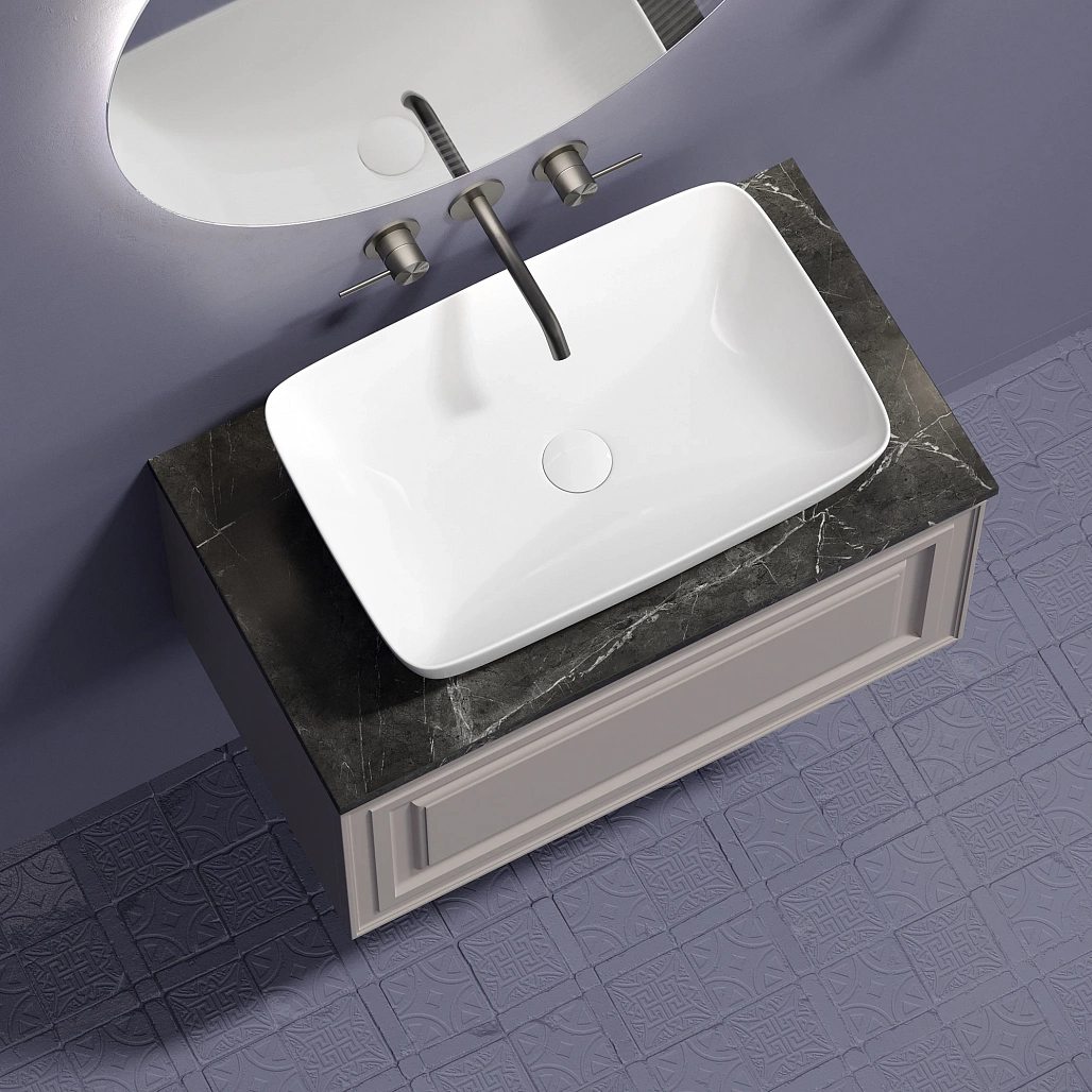 Тумба под столешницу Sancos Самая / Very 79x44,5x40,6 подвесная, пыльная роза / doha soft, столешница без отверстия под смеситель, черное небо / black sky — МЕБ009642 — фото 9