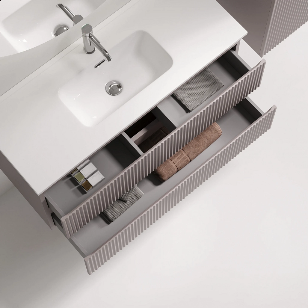 Тумба под раковину Sancos Сноб Р 390 / Snob R 390 99,5x39x50 подвесная, два ящика, пыльная роза / doha soft — МЕБ009307 — фото 6
