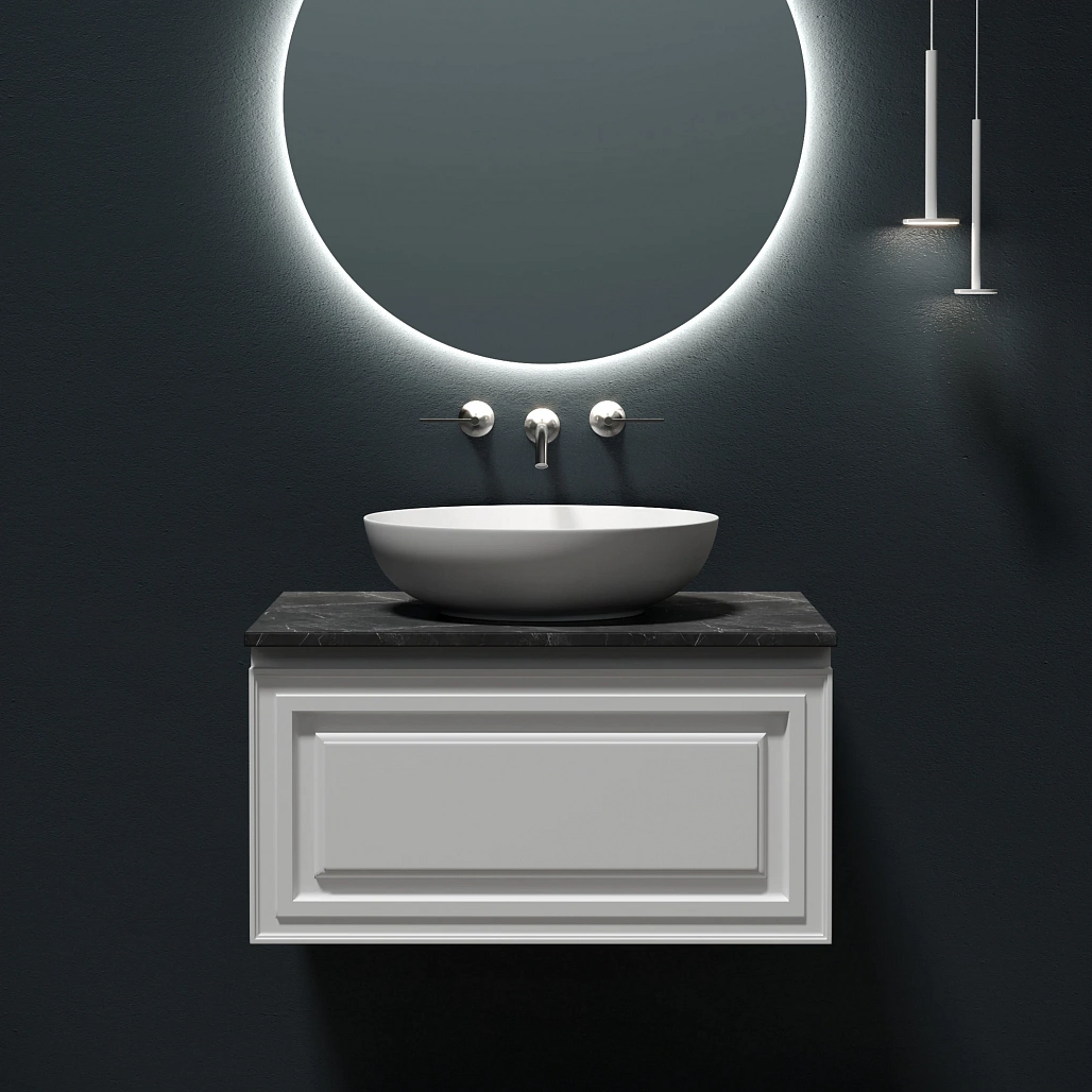 Тумба под столешницу Sancos Самая / Very 79x44,5x40,6 подвесная, белый матовый / bianco, столешница без отверстия под смеситель, черное небо / black sky — МЕБ009974 — фото 3