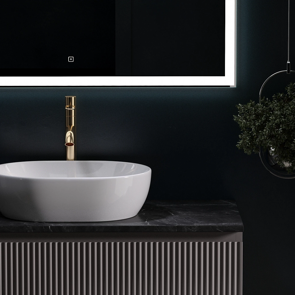 Тумба под столешницу Sancos Сноб Р / Snob R 99,5x44,5x50 подвесная, белый матовый / bianco, столешница с отверстием под смеситель, черное небо / black sky — МЕБ009492 — фото 9