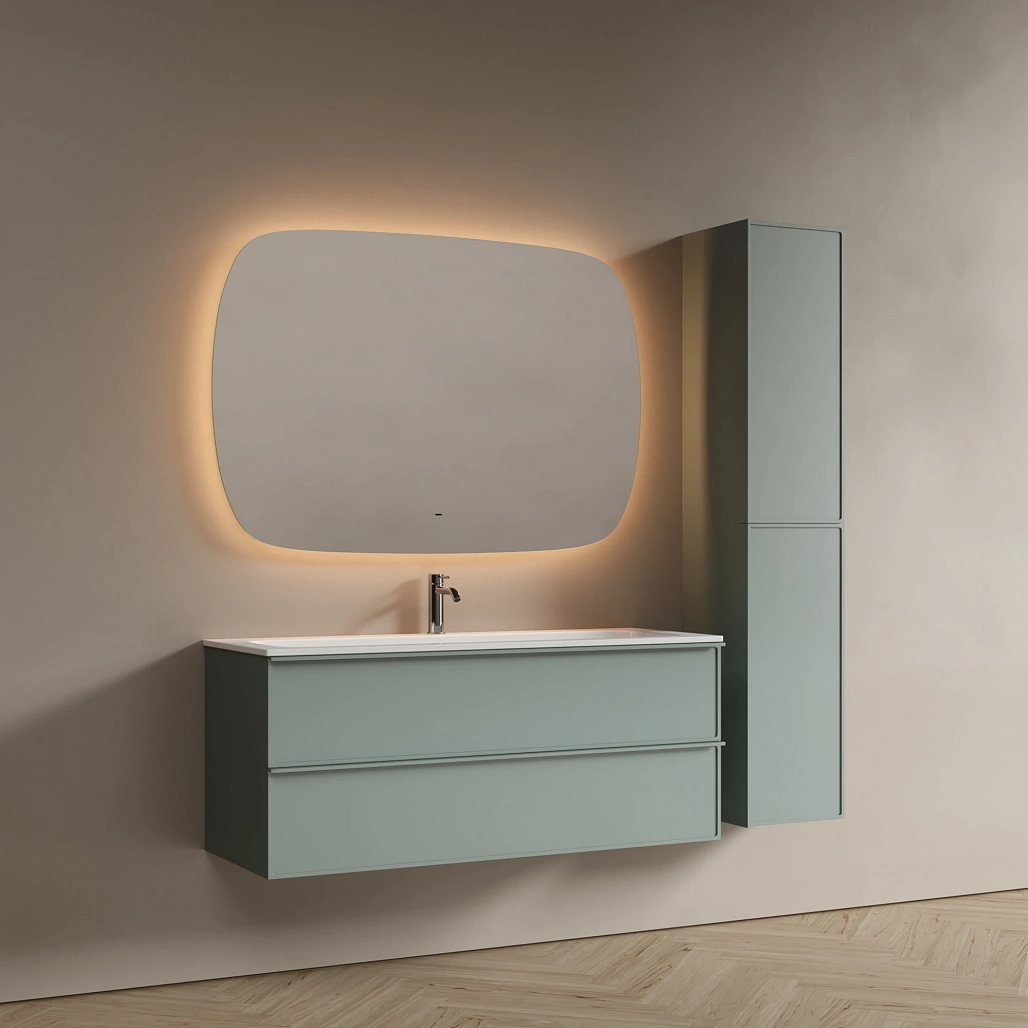 Тумба под раковину Sancos Вельта / Velta 119,5x44,5x50 подвесная, два ящика, серо-зелёный — МЕБ009434 — фото 3