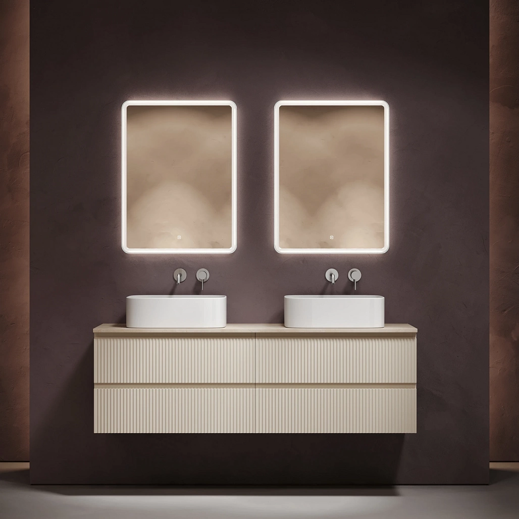 Тумба под столешницу Sancos Сноб Р / Snob R 79x44,5x50 подвесная, бежевый матовый / beige soft, столешница 160 см, без отверстия под смеситель, креман / kreman — МЕБ009805 — фото 2