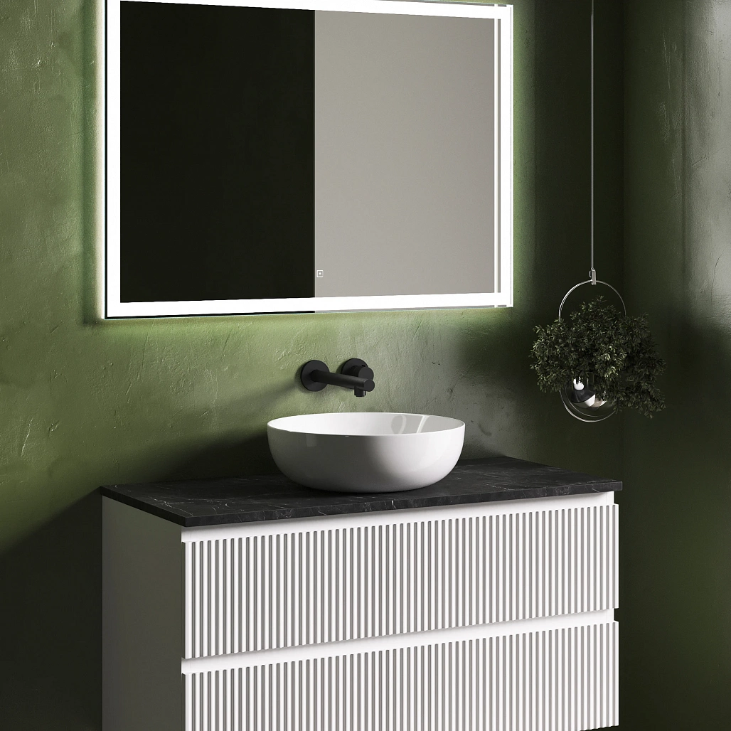 Тумба под столешницу Sancos Сноб Р / Snob R 99,5x44,5x50 подвесная, пыльная роза / doha soft, столешница без отверстия под смеситель, черное небо / black sky — МЕБ009755 — фото 5