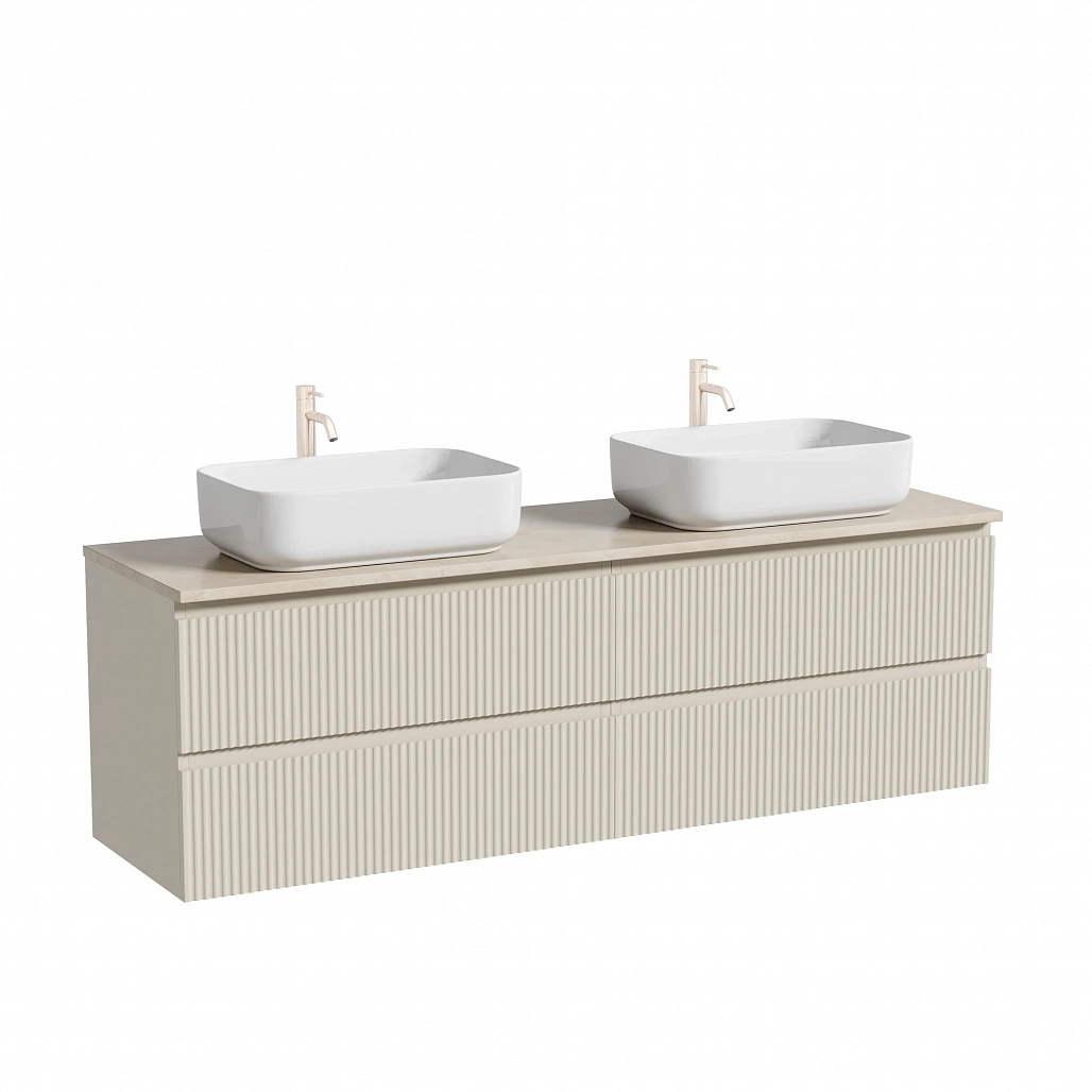 Тумба под столешницу Sancos Сноб Р / Snob R 79x44,5x50 подвесная, бежевый матовый / beige soft, столешница 160 см, с отверстием под смеситель, креман / kreman — МЕБ009806 — фото 1