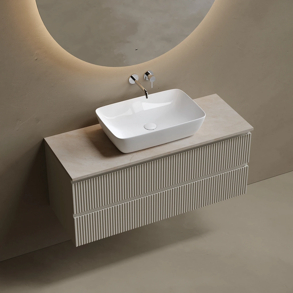 Тумба под столешницу Sancos Сноб Р / Snob R 119,5x44,5x50 подвесная, белый матовый / bianco, столешница без отверстия под смеситель, креман / kreman — МЕБ009789 — фото 2