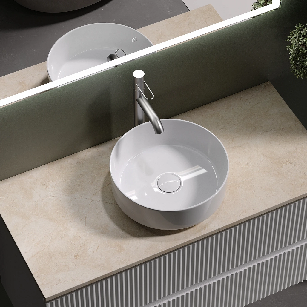 Тумба под столешницу Sancos Сноб Р / Snob R 99,5x44,5x50 подвесная, пыльная роза / doha soft, столешница с отверстием под смеситель, креман / kreman — МЕБ009490 — фото 10
