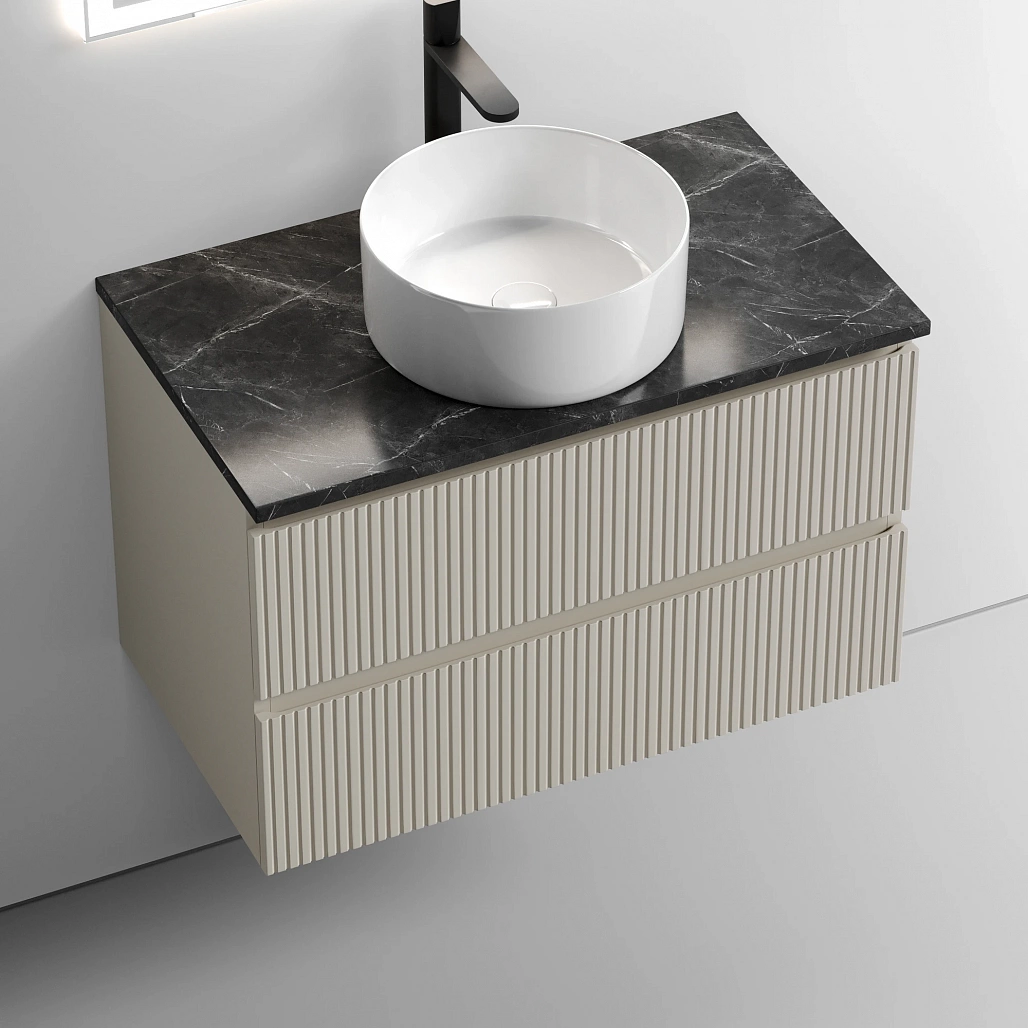 Тумба под столешницу Sancos Сноб T / Snob T 79x44,5x50 подвесная, бежевый матовый / beige soft, столешница с отверстием под смеситель, черное небо / black sky — МЕБ009862 — фото 4