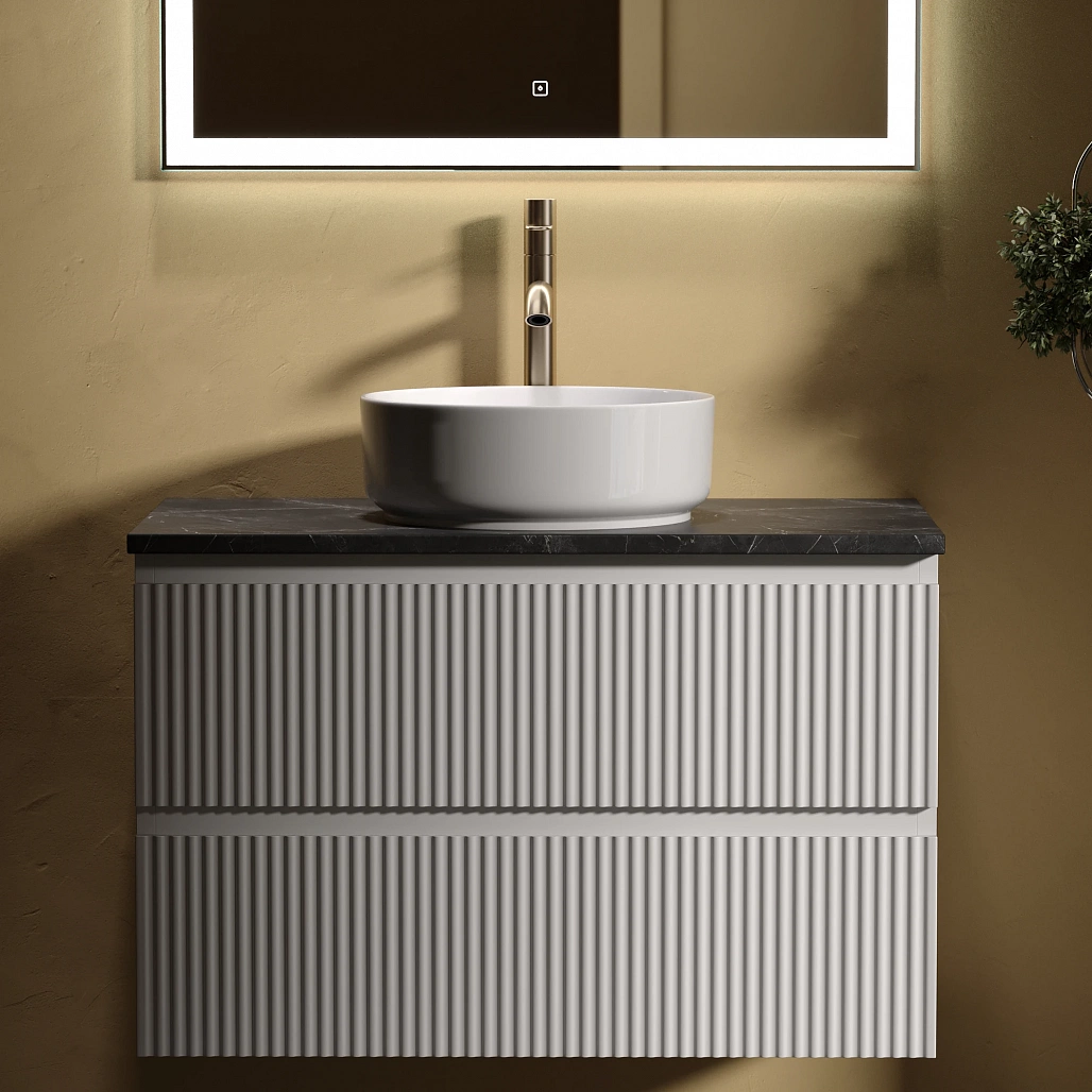 Тумба под столешницу Sancos Сноб Р / Snob R 79x44,5x50 подвесная, белый матовый / bianco, столешница с отверстием под смеситель, черное небо / black sky — МЕБ009753 — фото 3