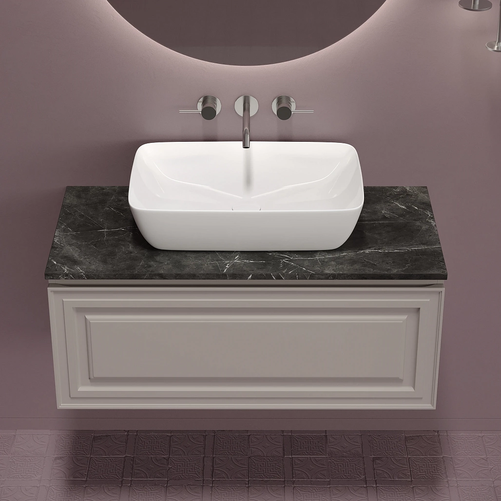 Тумба под столешницу Sancos Самая / Very 99,5x44,5x40,6 подвесная, пыльная роза / doha soft, столешница без отверстия под смеситель, черное небо / black sky — МЕБ009504 — фото 14