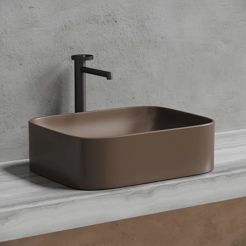 Раковина накладная Ceramicanova Элемент / Element 50,5x38x15 без перелива, прямоугольная, темно-коричневый матовый — РАК010126 — фото 9