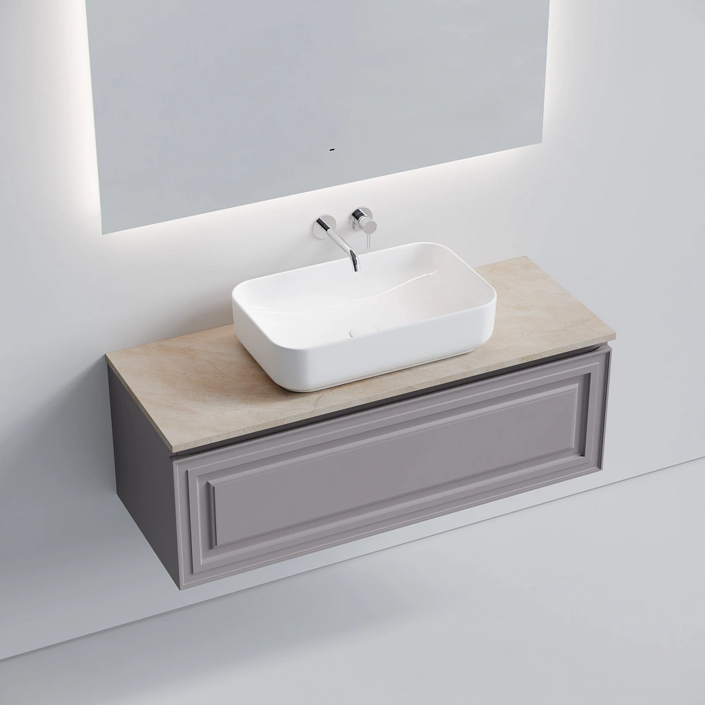 Тумба под столешницу Sancos Самая / Very 119,5x44,5x40,6 подвесная, пыльная роза / doha soft, столешница без отверстия под смеситель, креман / kreman — МЕБ009720 — фото 3