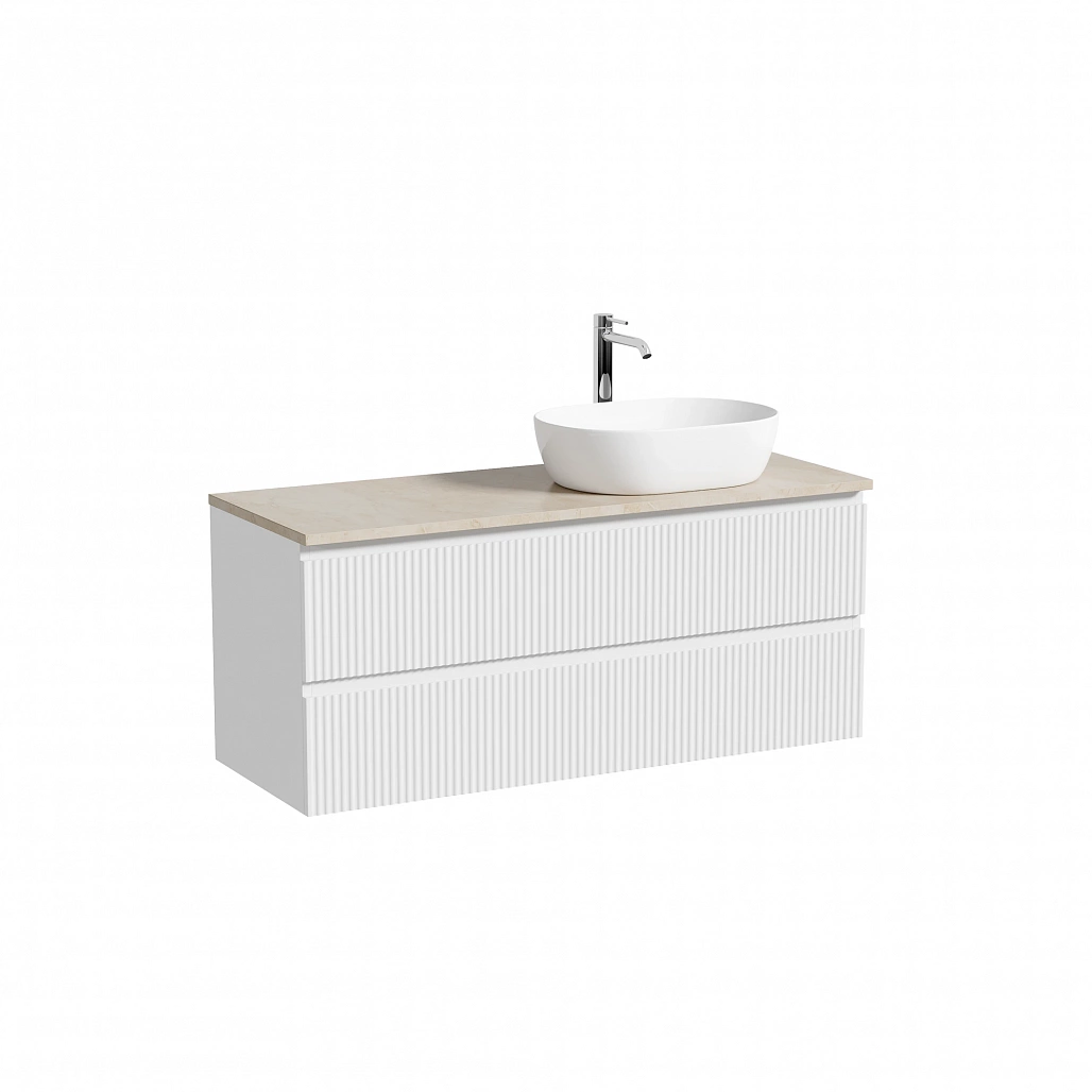 Тумба под столешницу Sancos Сноб Р / Snob R 119,5x44,5x50 правая, подвесная, бежевый матовый / beige soft, столешница с отверстием под смеситель, креман / kreman — МЕБ009827 — фото 1