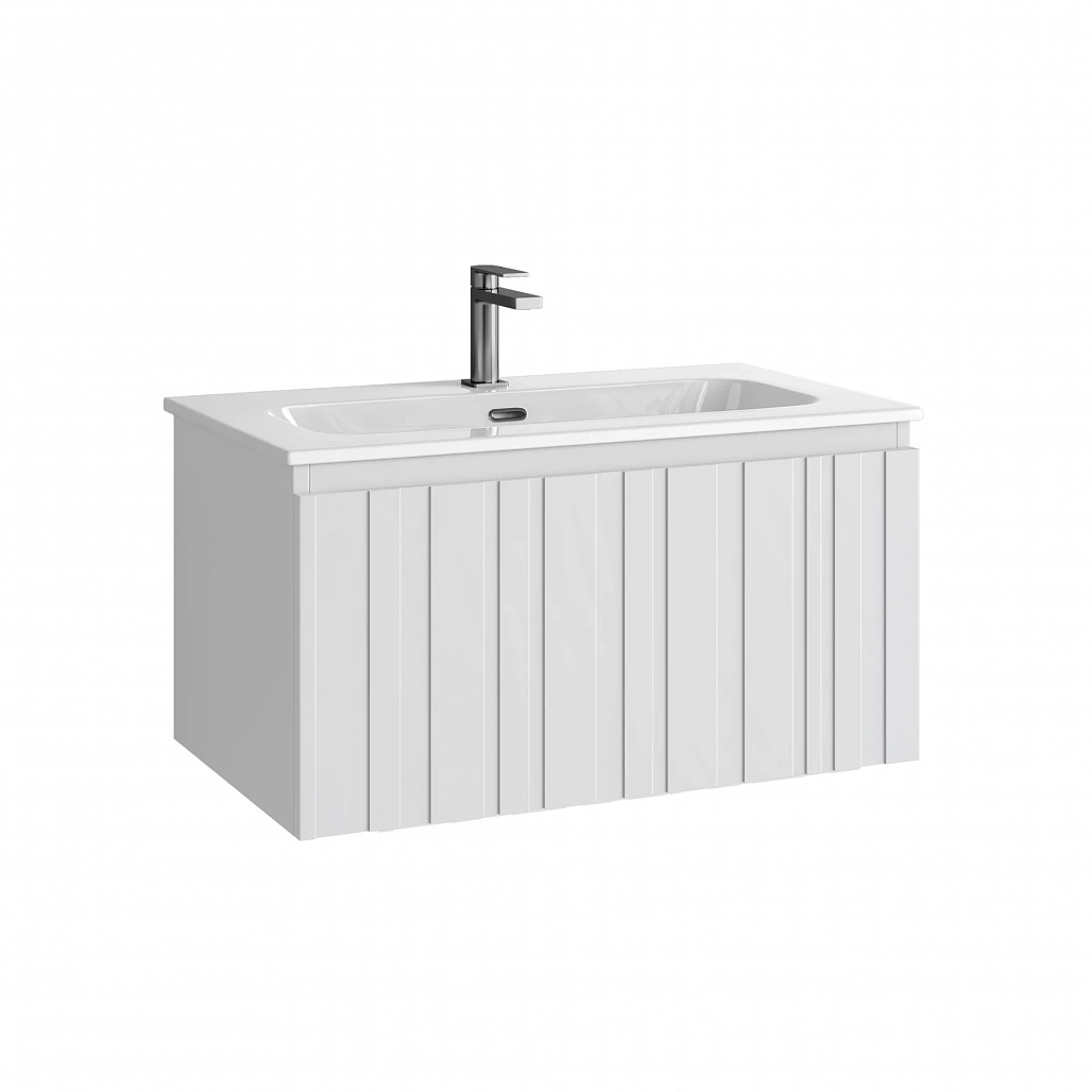 Тумба под раковину Sancos Ламель / Lamel 79x44,5x40,6 подвесная, один ящик, белый матовый / bianco — МЕБ008955 — фото 1