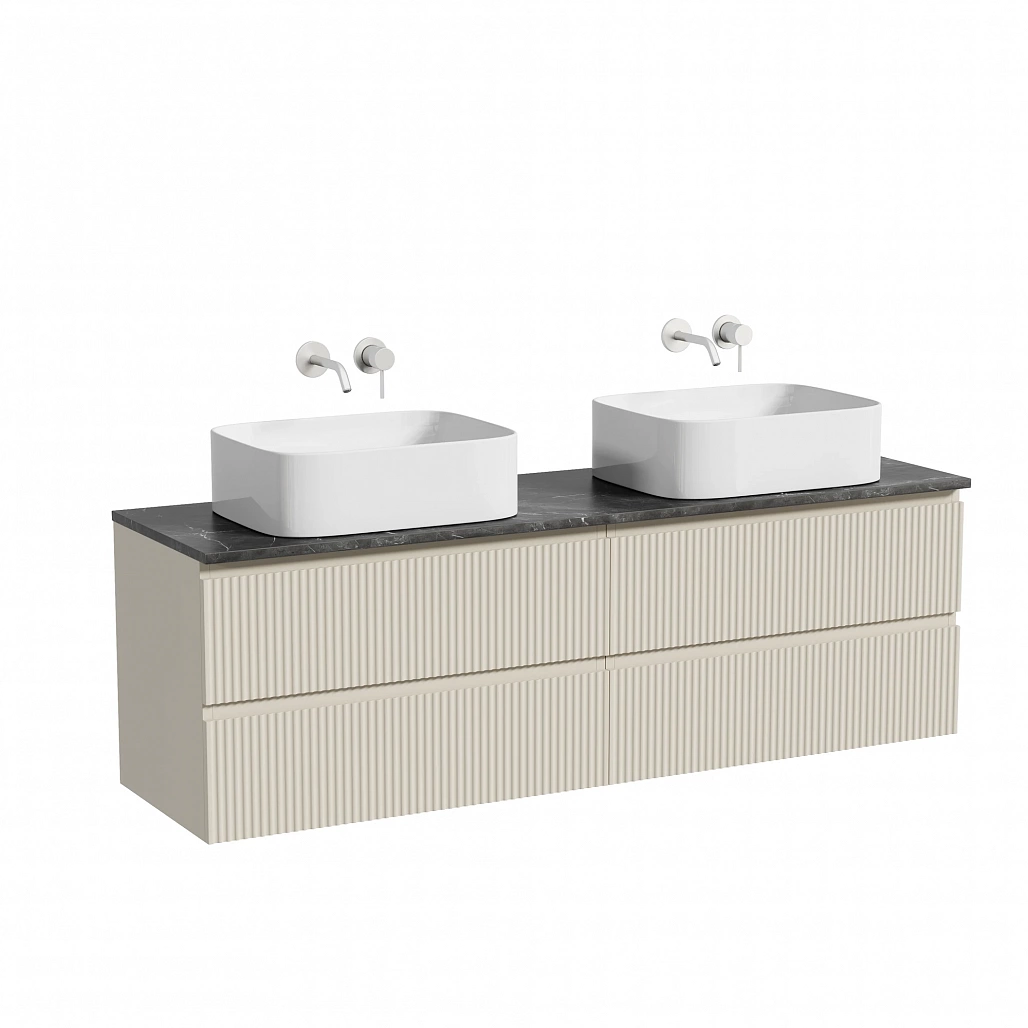 Тумба под столешницу Sancos Сноб Р / Snob R 79x44,5x50 подвесная, бежевый матовый / beige soft, столешница 160 см, без отверстия под смеситель, черное небо / black sky — МЕБ009804 — фото 1