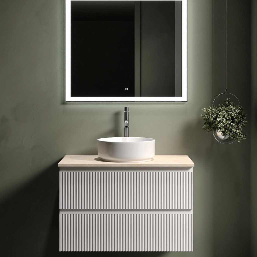 Тумба под столешницу Sancos Сноб Р / Snob R 79x44,5x50 подвесная, белый матовый / bianco, столешница с отверстием под смеситель, креман / kreman — МЕБ009754 — фото 4