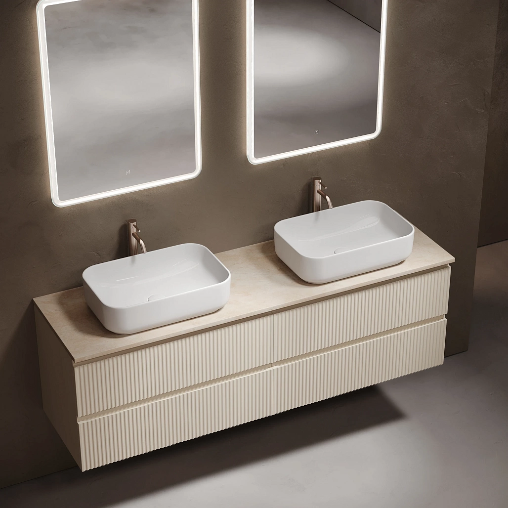 Тумба под столешницу Sancos Сноб T / Snob T 79x44,5x50 подвесная, бежевый матовый / beige soft, столешница 160 см, с отверстием под смеситель, креман / kreman — МЕБ009923 — фото 3