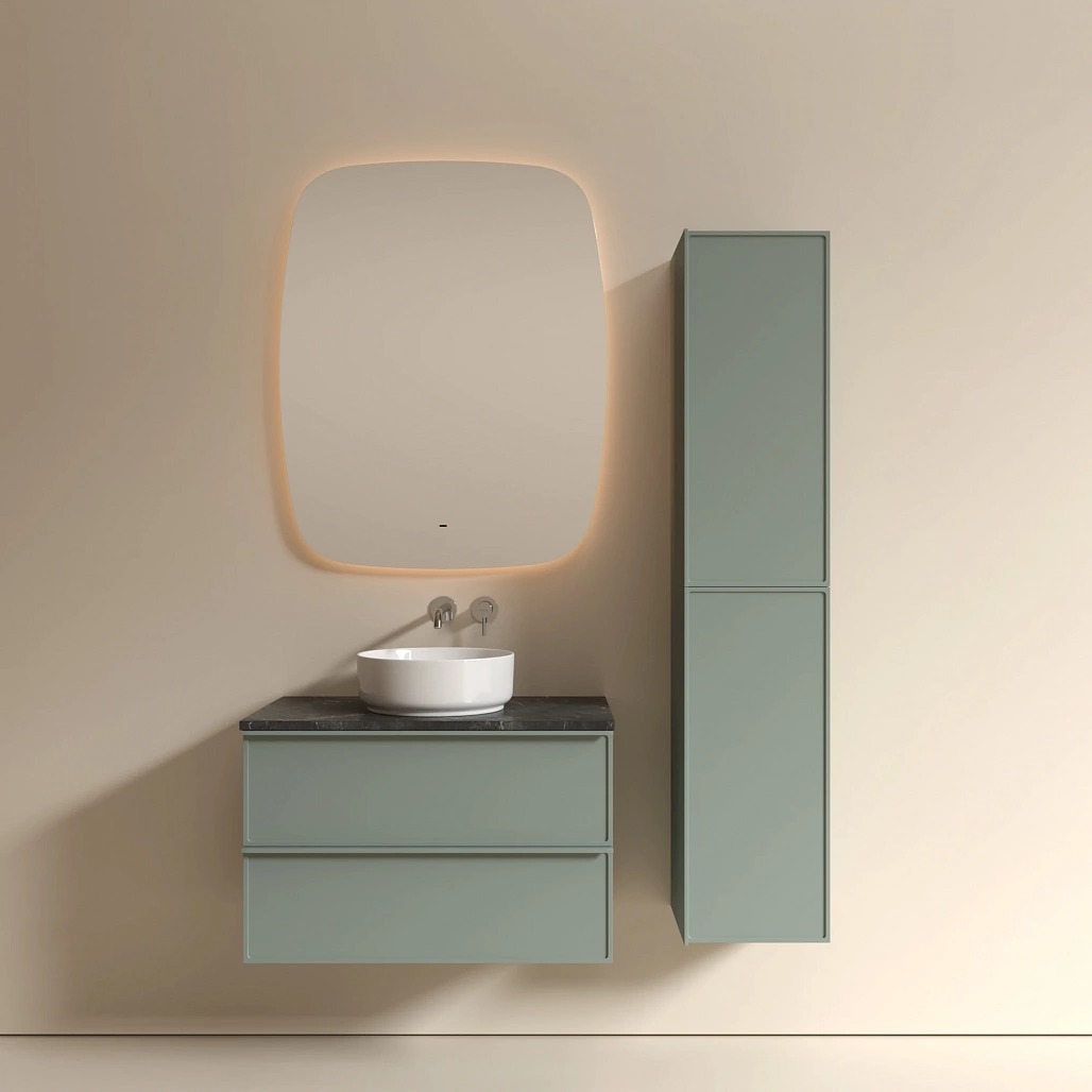 Тумба под столешницу Sancos Вельта / Velta 79x44,5x50 подвесная, серо-зелёный, столешница без отверстия под смеситель, черное небо / black sky — МЕБ009954 — фото 3