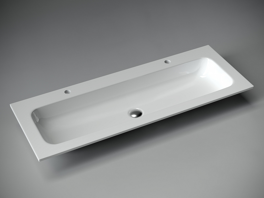 Раковина мебельная Ceramicanova Грация / Grace 121x45,7x13,7 без перелива, с двумя отверстиями под смеситель, прямоугольная, белый — РАК010061 — фото 2