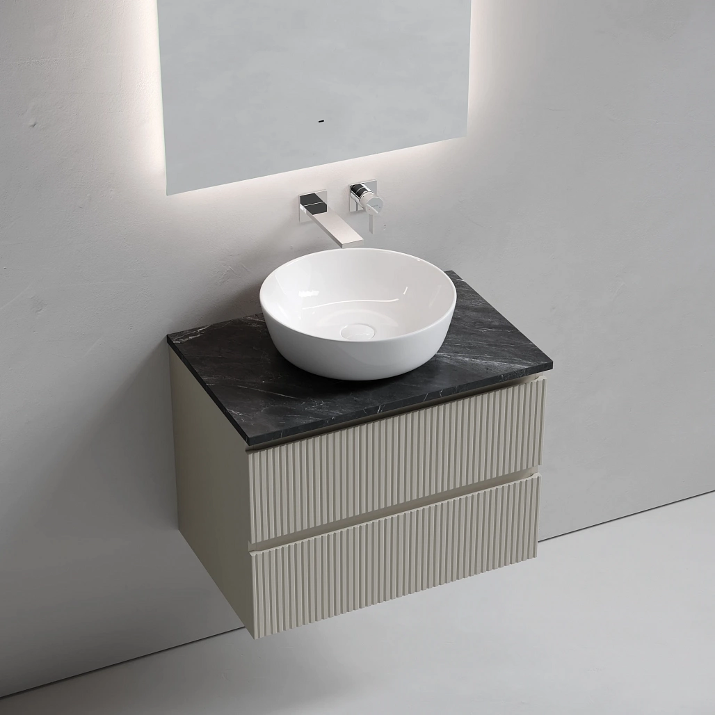 Тумба под столешницу Sancos Сноб T / Snob T 69x44,5x50 подвесная, бежевый матовый / beige soft, столешница без отверстия под смеситель, черное небо / black sky — МЕБ009918 — фото 3