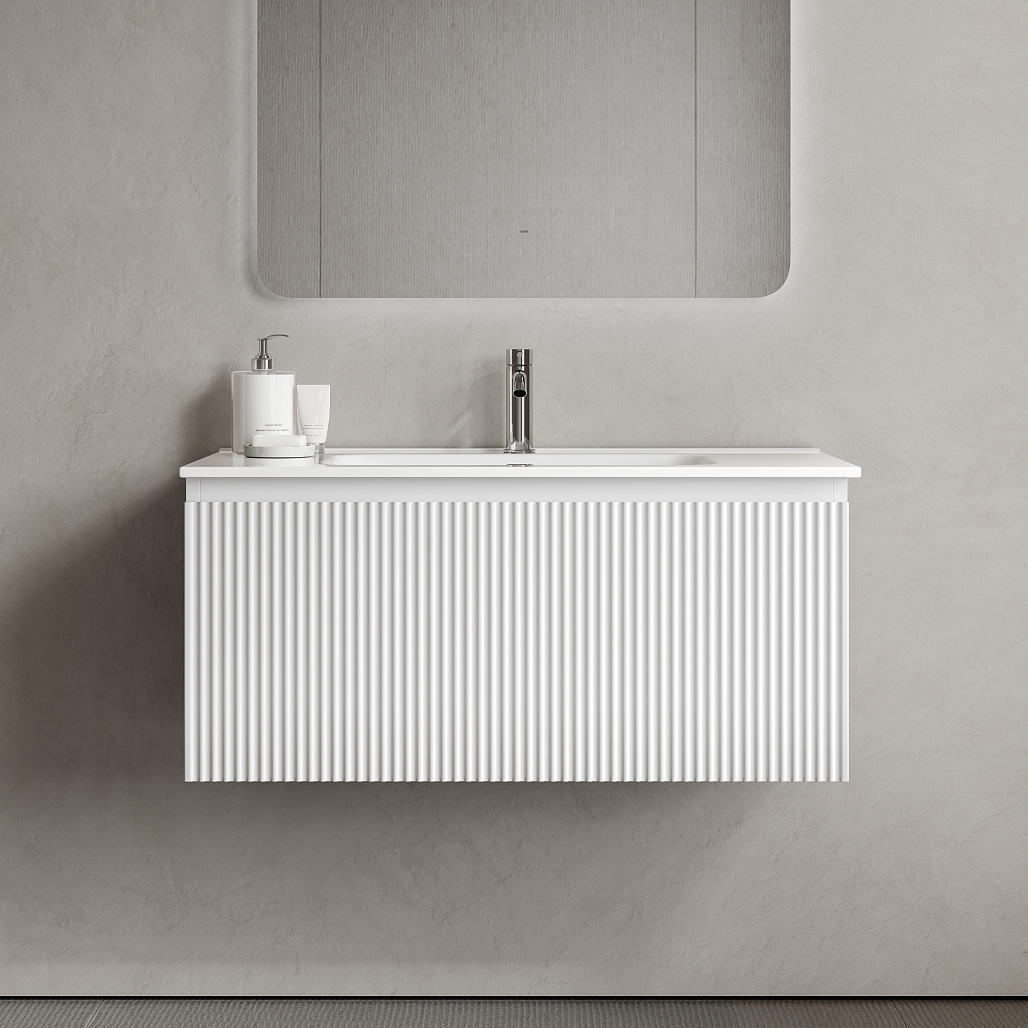 Тумба под раковину Sancos Сноб Р 1.0 / Snob R 1.0 89x44,5x40,6 подвесная, один ящик, белый матовый / bianco — МЕБ009363 — фото 4