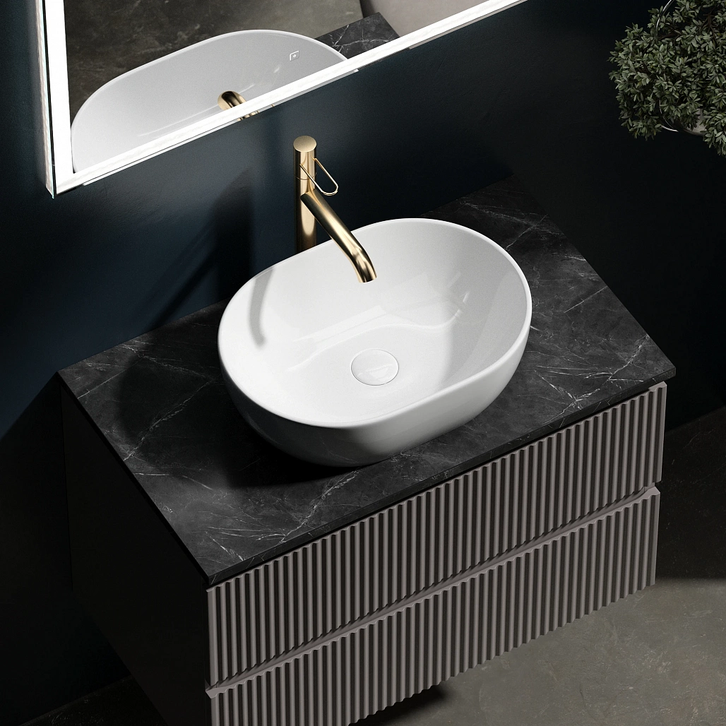 Тумба под столешницу Sancos Сноб Р / Snob R 99,5x44,5x50 подвесная, белый матовый / bianco, столешница с отверстием под смеситель, черное небо / black sky — МЕБ009492 — фото 20