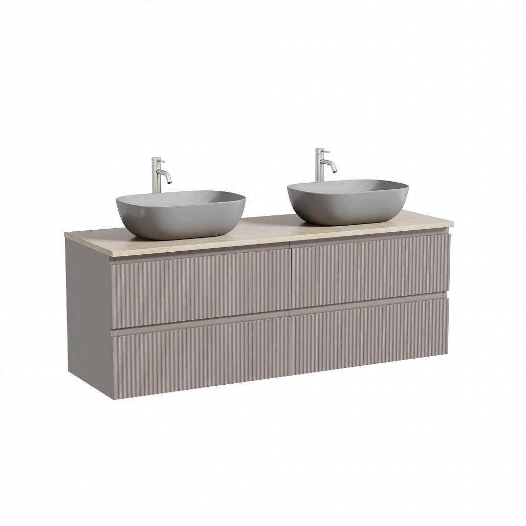 Тумба под столешницу Sancos Сноб Р / Snob R 69x44,5x50 подвесная, пыльная роза / doha soft, столешница 140 см, с отверстием под смеситель, креман / kreman — МЕБ009846 — фото 1