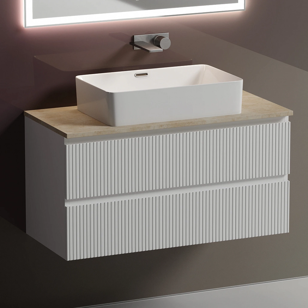 Тумба под столешницу Sancos Сноб T / Snob T 99,5x44,5x50 подвесная, белый матовый / bianco, столешница без отверстия под смеситель, креман / kreman — МЕБ009871 — фото 2