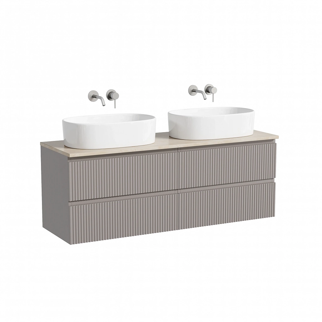 Тумба под столешницу Sancos Сноб Р / Snob R 69x44,5x50 подвесная, пыльная роза / doha soft, столешница 140 см, без отверстия под смеситель, креман / kreman — МЕБ009844 — фото 1