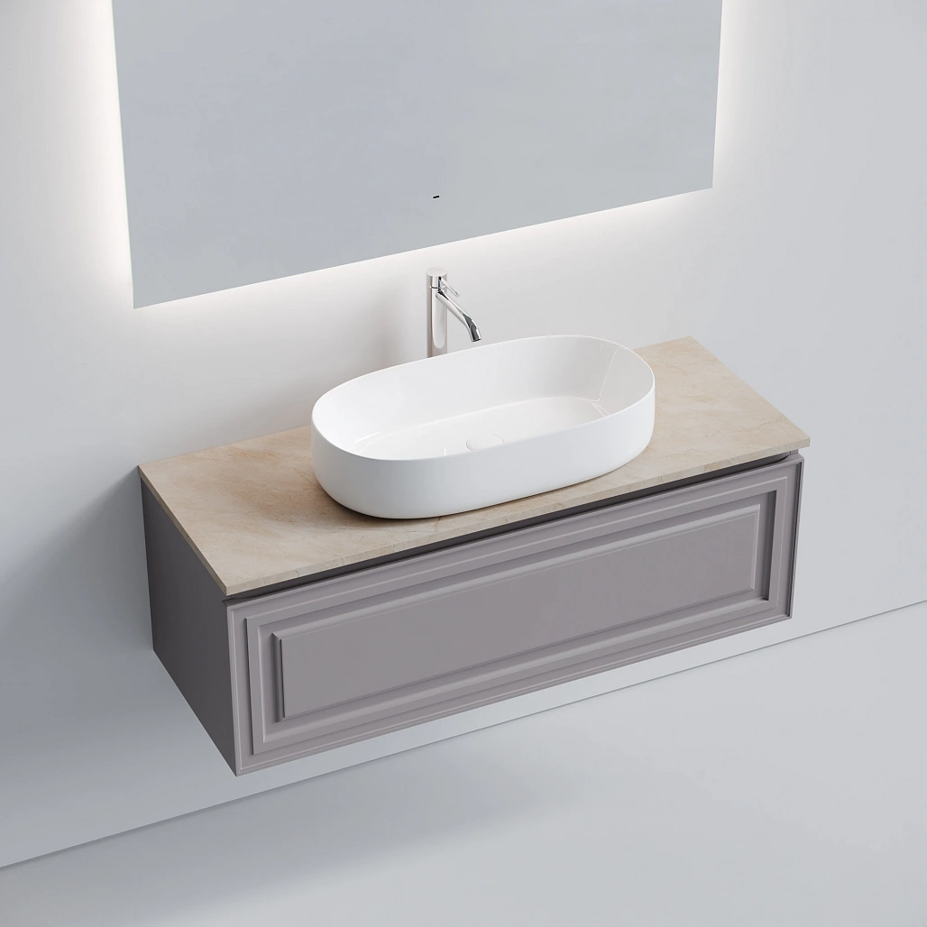 Тумба под столешницу Sancos Самая / Very 119,5x44,5x40,6 подвесная, пыльная роза / doha soft, столешница с отверстием под смеситель, креман / kreman — МЕБ009722 — фото 3