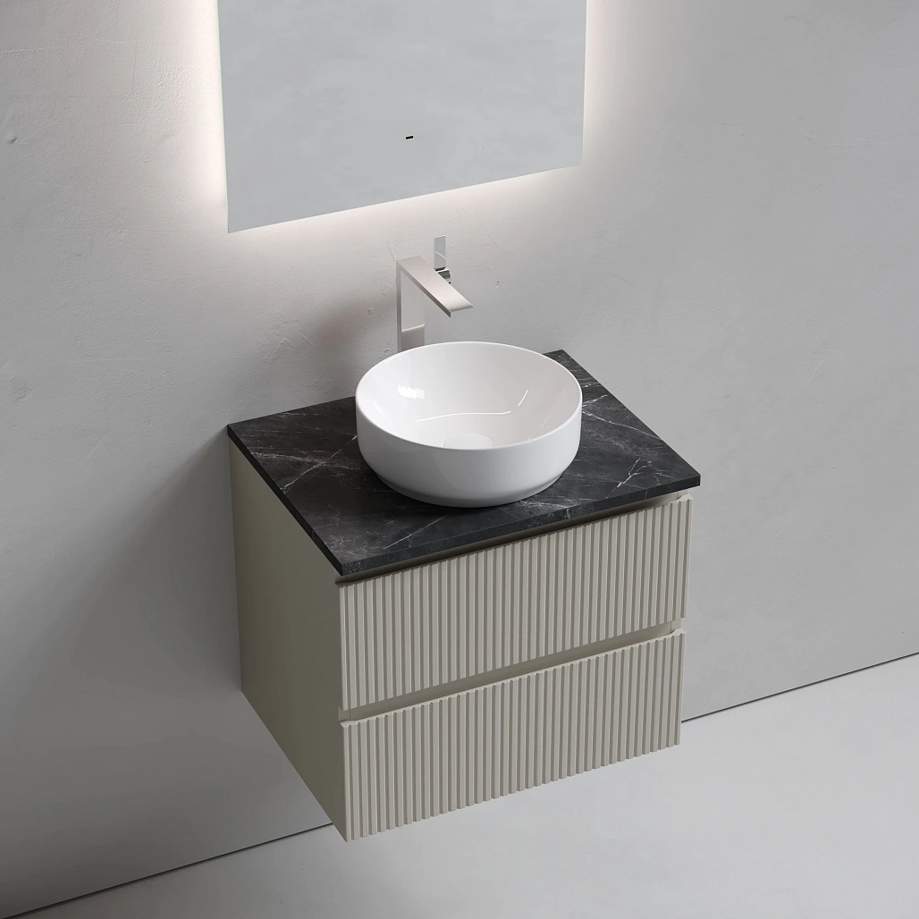 Тумба под столешницу Sancos Сноб T / Snob T 59x44,5x50 подвесная, бежевый матовый / beige soft, столешница с отверстием под смеситель, черное небо / black sky — МЕБ009912 — фото 3