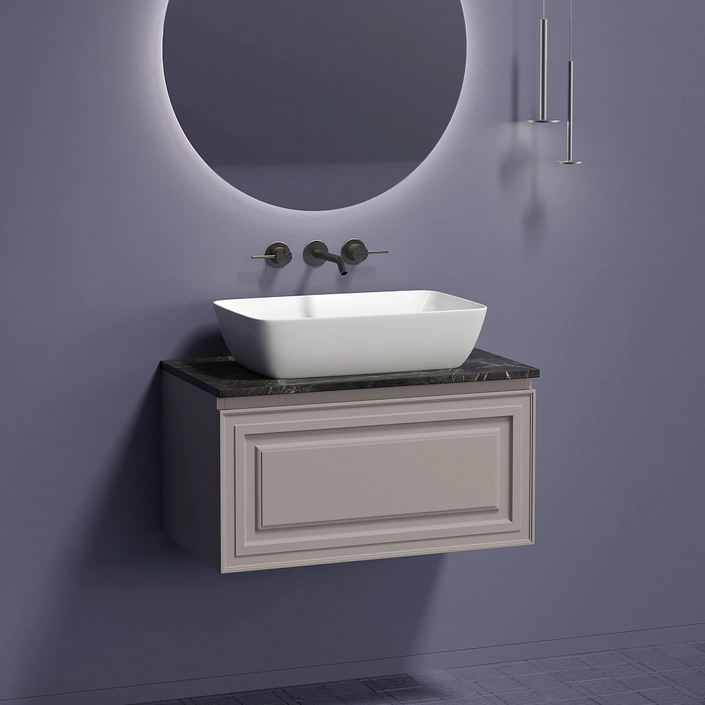 Тумба под столешницу Sancos Самая / Very 79x44,5x40,6 подвесная, пыльная роза / doha soft, столешница без отверстия под смеситель, черное небо / black sky — МЕБ009642 — фото 3