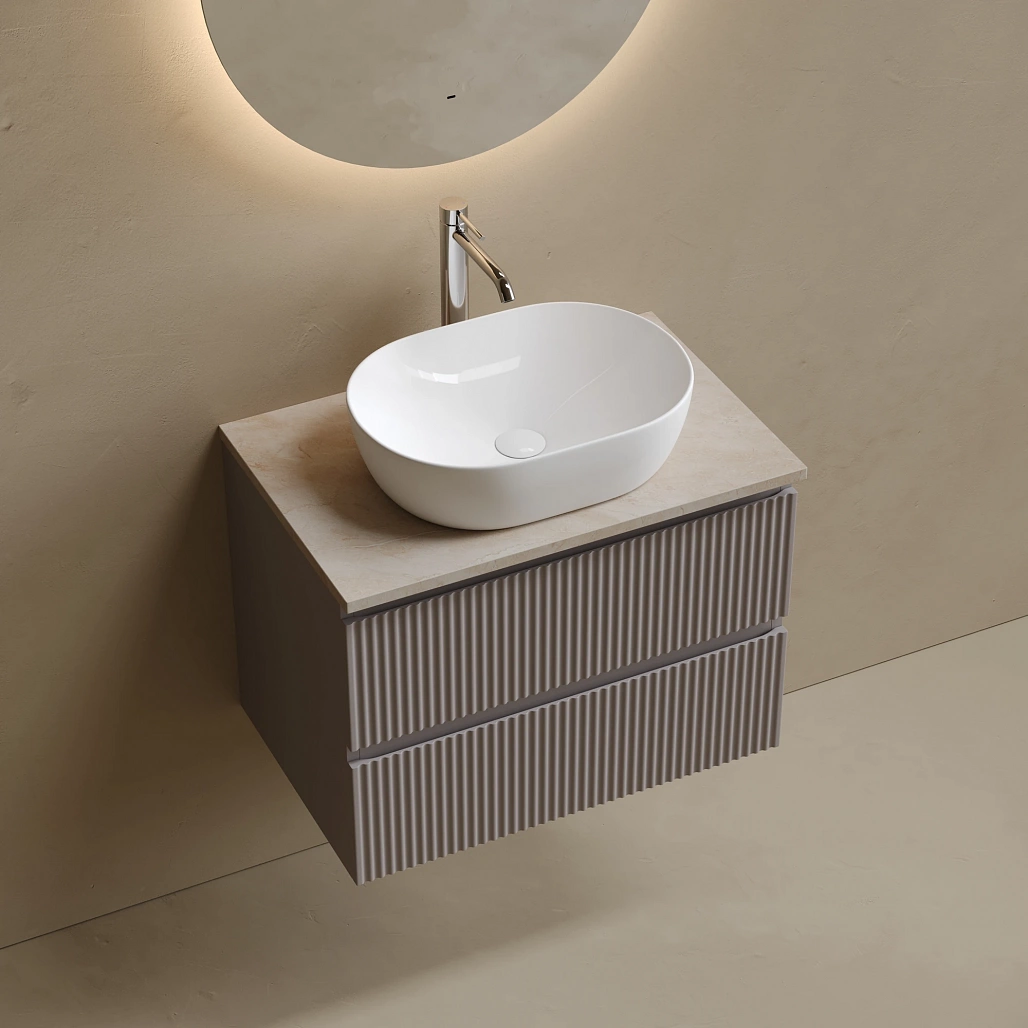 Тумба под столешницу Sancos Сноб Р / Snob R 69x44,5x50 подвесная, пыльная роза / doha soft, столешница с отверстием под смеситель, креман / kreman — МЕБ009850 — фото 3