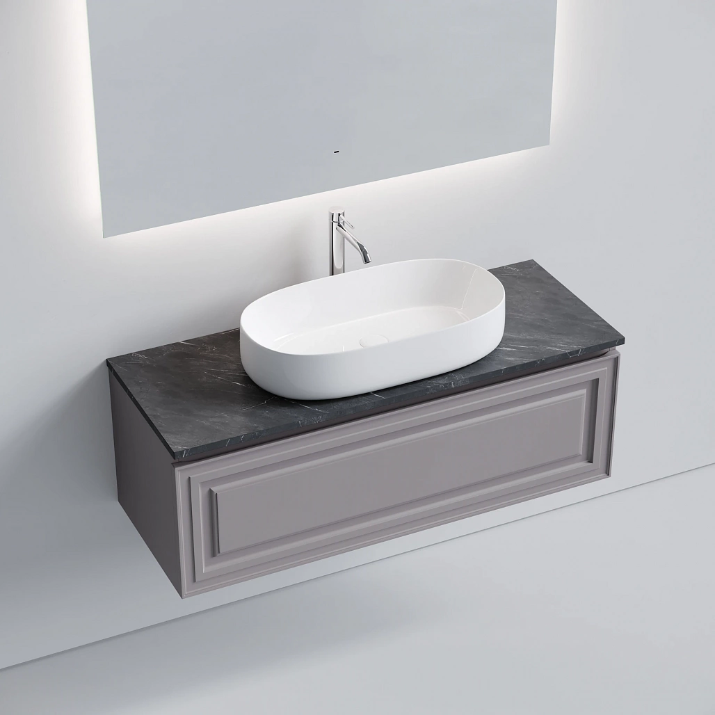 Тумба под столешницу Sancos Самая / Very 119,5x44,5x40,6 подвесная, пыльная роза / doha soft, столешница с отверстием под смеситель, черное небо / black sky — МЕБ009723 — фото 3
