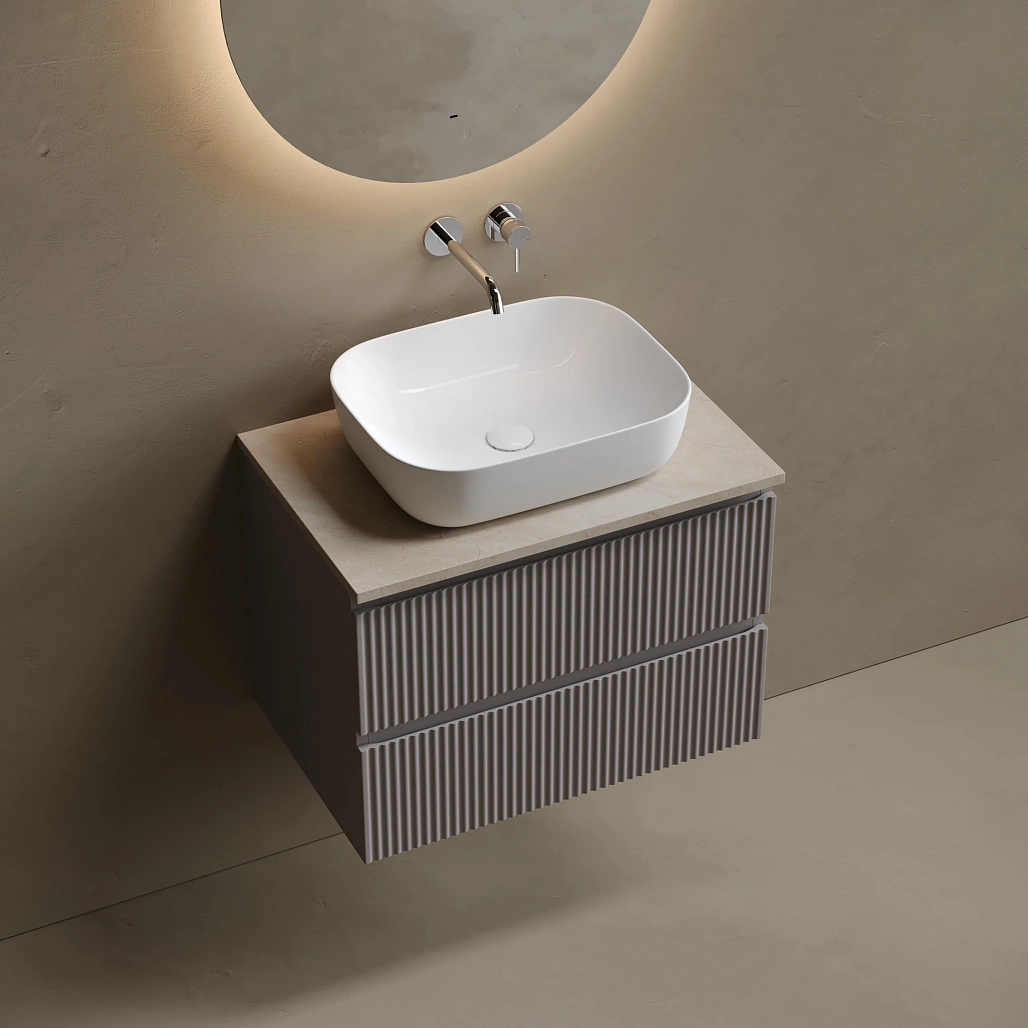 Тумба под столешницу Sancos Сноб Р / Snob R 69x44,5x50 подвесная, пыльная роза / doha soft, столешница без отверстия под смеситель, креман / kreman — МЕБ009848 — фото 3