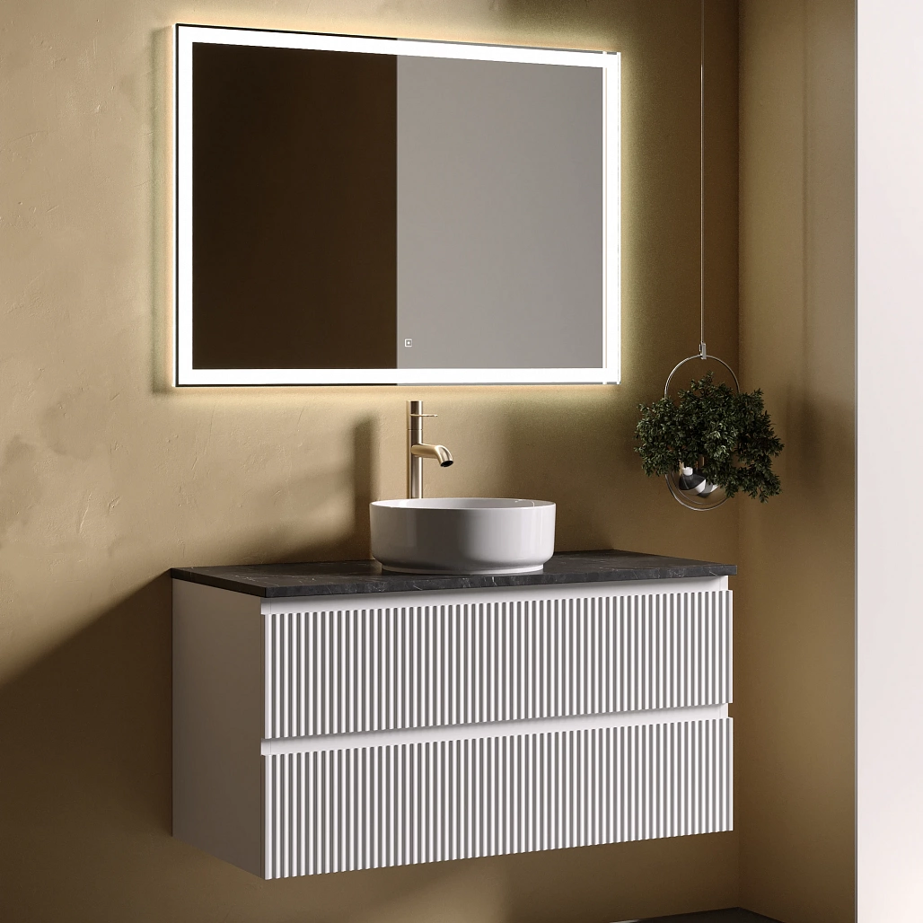 Тумба под столешницу Sancos Сноб Р / Snob R 99,5x44,5x50 подвесная, пыльная роза / doha soft, столешница с отверстием под смеситель, черное небо / black sky — МЕБ009757 — фото 5