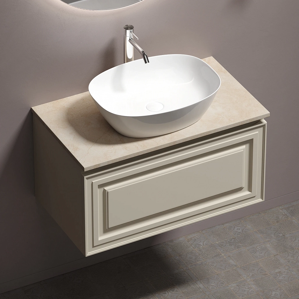 Тумба под столешницу Sancos Самая / Very 79x44,5x40,6 подвесная, бежевый матовый / beige soft, столешница с отверстием под смеситель, креман / kreman — МЕБ009970 — фото 4